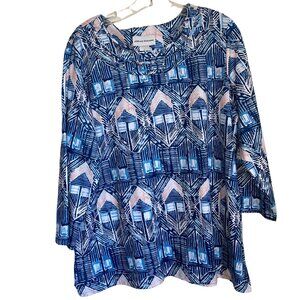 Alfred Dunner 3/4 sleeve geometric pattern top, Size Large GUC